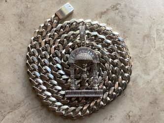 AMAZING HEAVY SILVER CHAIN CUBAN STYLE 26 inches 6,6 mm TOTAL 150.3 GRAMS WITH SILVER PENDAL 925 NEW