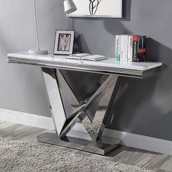 GLAM WHITE FAUX MARBLE TOP CONSOLE ACCENT-SOFA-TABLE