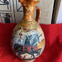8.5 Inch Handmade Hand Painted Hand Etched Greek Ceramic Vase Imported From Greece