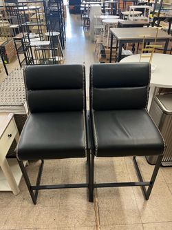 VASAGLE 26.4" Bar Stools Counter Height Chairs w/ Backs Set of 2 - Black