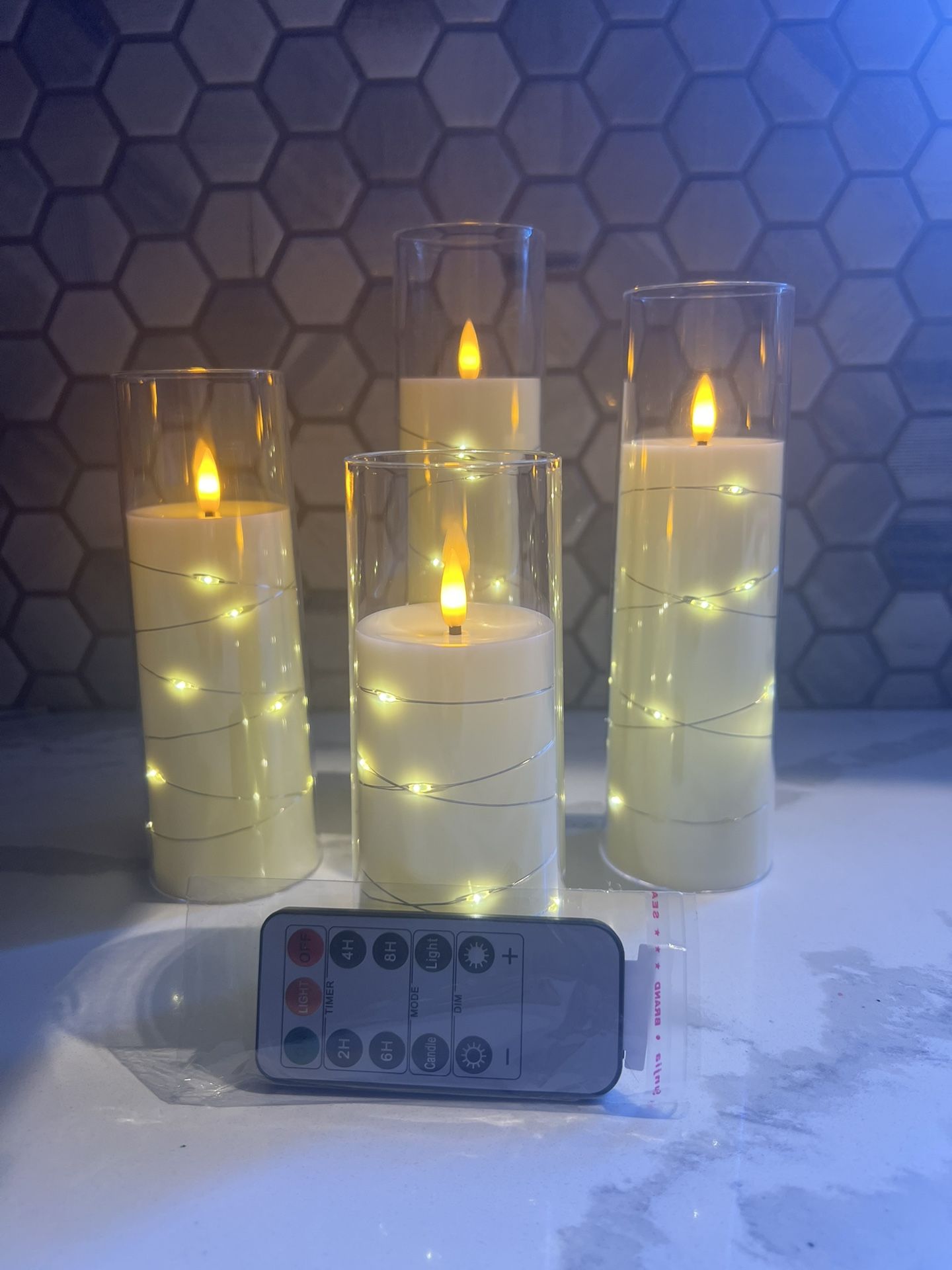 4 Flameless Candles W/ Fairy Lights