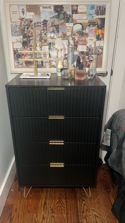 Black 4-Drawer Dresser with Gold Hardware