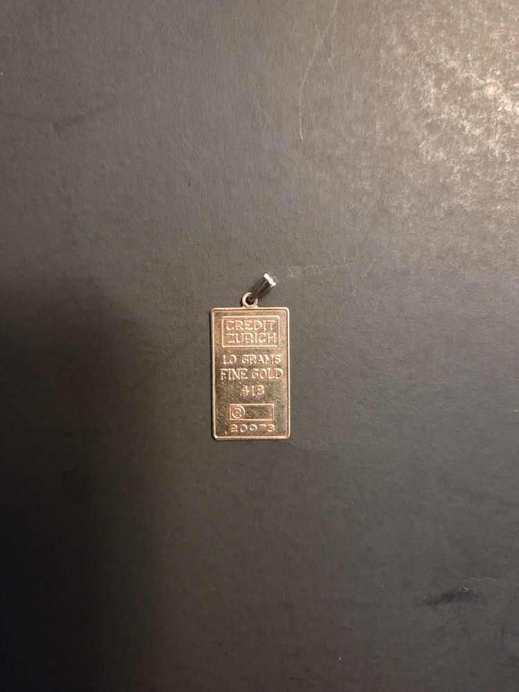 Beautiful Vintage 10k Gold Pendant Charm Credit Zurich 1.0 Gram Fine Gold .418 Bar Ingot $140.00