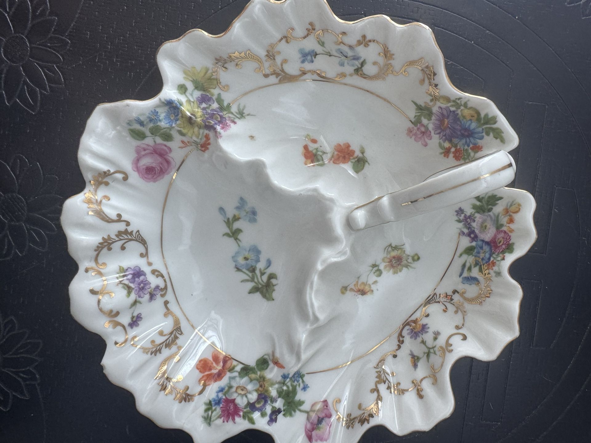 Vintage Victoria Czechoslovakia Porcelain Handled Dish – Floral & Gold