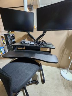 Dual monitor computer desk and chair