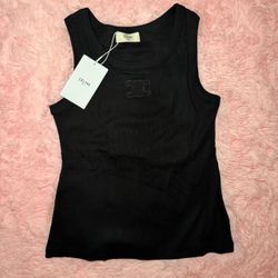 Celine Paris Black Ribbed Tank Top