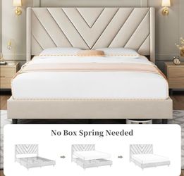 New Full size white/creme velvet frame headboard and base