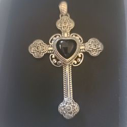 Black Onyx/ Marcasite 925 Silver Cross Pendant
