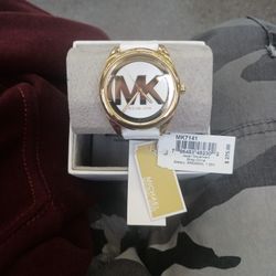 Michael Kors Gold Watch With White Wrist Band