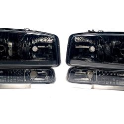 FOR 99-06 GMC SIERRA/YUKON PAIR LED DRL HEADLIGHT+BUMPER LAMPS BLACK/CLEAR LED