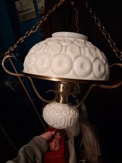 Vintage 1940s 1950s Milk Glass Hanging Lamp 