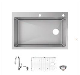 33 in. Drop-In Single Bowl 18 Gauge Stainless Steel Kitchen Sink with Pull-Down Faucet