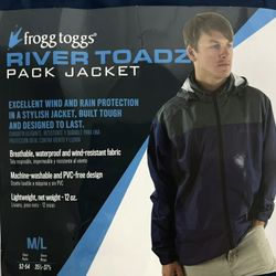 Mens size Large Like New “frogg toggs” brand rain/wind jacket. Navy & Dark Gray. See More Below!