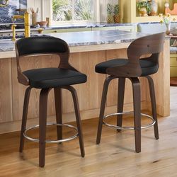 26" Faux Leather Swivel Counter Stools Of 2