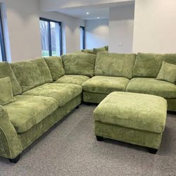 New Sage  99x99 Corduroy Sectional Couch / Free Delivery 