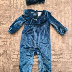 Carter's 2 Piece 9 Month Blue Velvet Collared Snapbutton Bodysuit with Headband