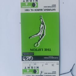 "THE LIPTON" TENNIS EVENT TICKET (COURTSIDE BOX) - SATURDAY, MARCH 16, 1991