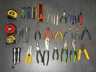 Large Hand Tool Lot – Pliers, Cutters, Tape Measures, Hex Keys + Craftsman Toolbox