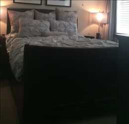 Queen Sleigh Bed Frame – Heavy Wood Construction