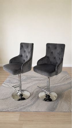 Set of 2 Grey Velvet Bar Stools