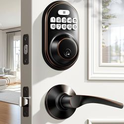 Veise Keyless Entry Door Lock with 2 Lever Handles - Electronic Keypad Deadbolt, Auto Lock, Back Lit & Easy Installation Design, Front Door Handle Set