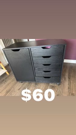 Black Rolling Storage Cabinet with Drawers