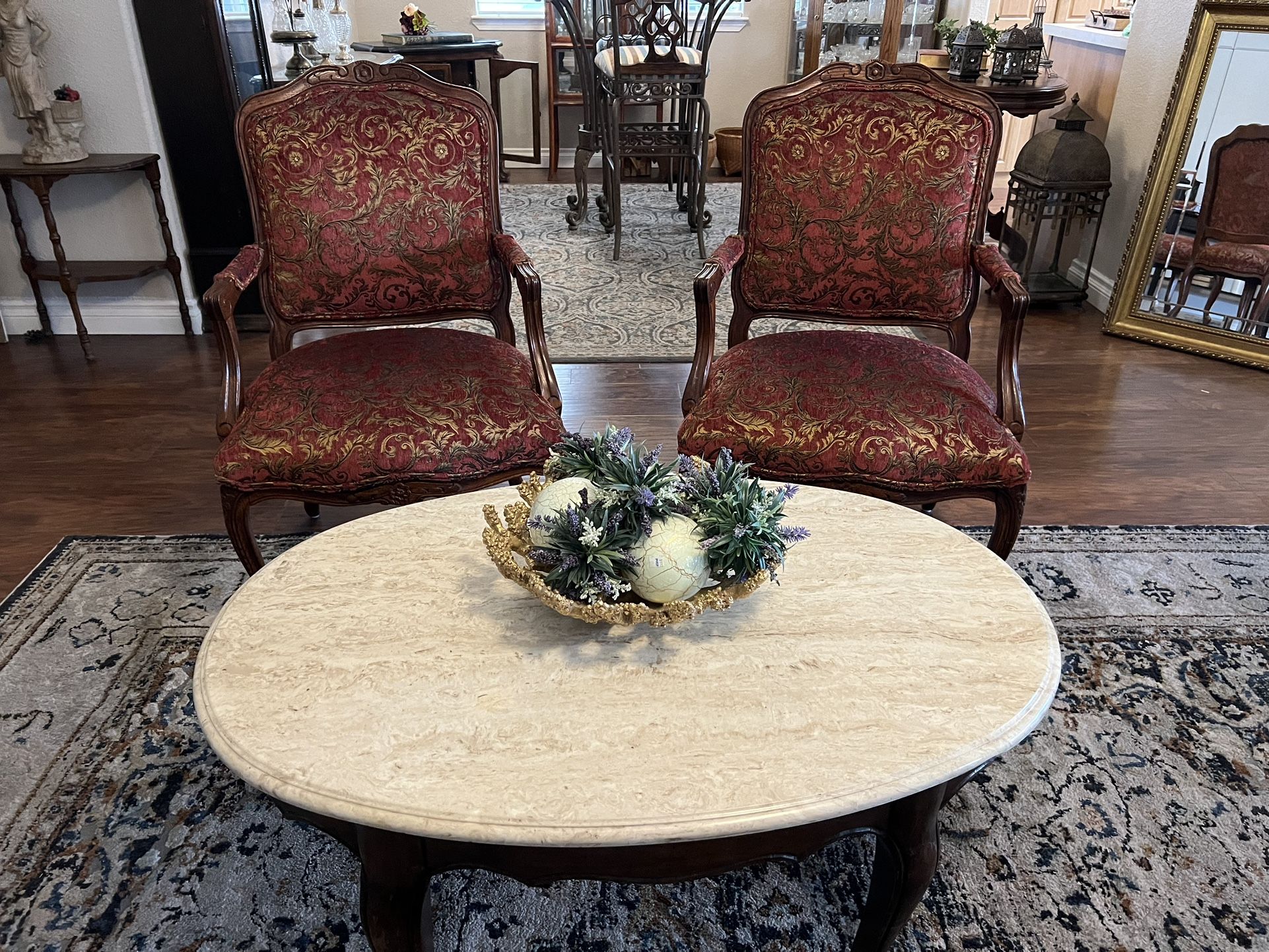 Two Antique Chairs And Coffee Table 