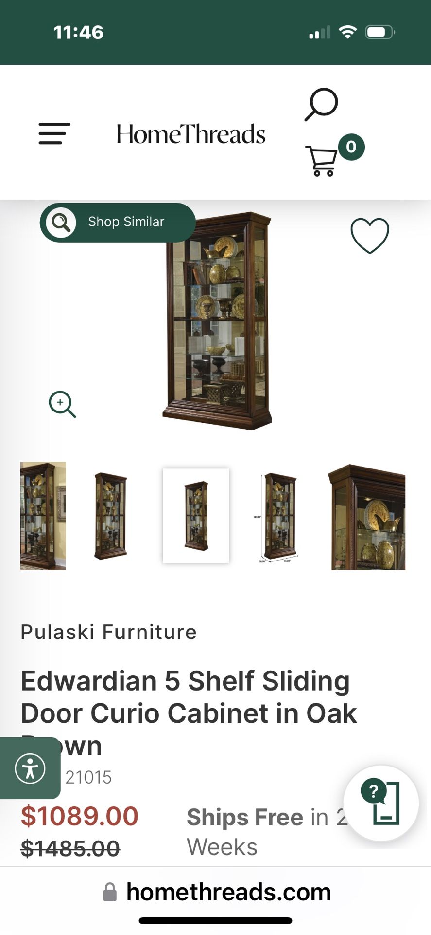 Lighted 5 Shelf Curio Cabinet in Cherry Brown