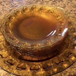 Vintage Retro Amber Glass Bowl (7) Apple Embossed