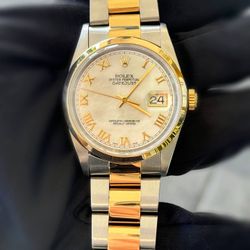 Rolex Datejust 36mm Factory MOP Roman Dial 16203 Two Tone Oyster Bracelet Box Booklets & Appraisal Papers