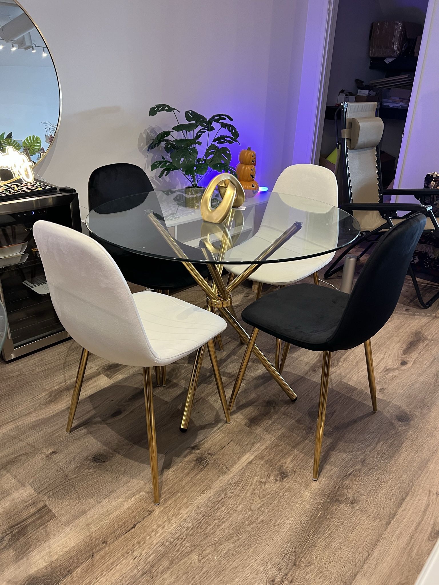 Dining Table Set For 4 Chess Black And White