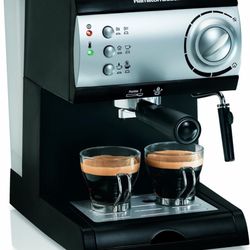 Hamilton Beach 15 Bar Espresso Machine, Cappuccino, Mocha, & Latte Maker, with Milk Frother, Make 2 Cups Simultaneously, Works with Pods or Ground Cof