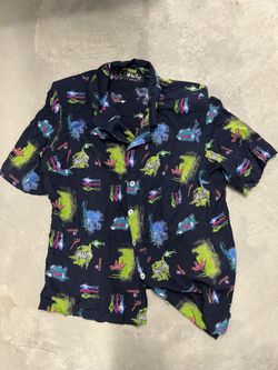 Vintage 80s fish pattern button shirt with SHOULDER PADS