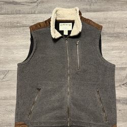 Orvis Vest Mens Medium Gray Fleece Full Zip Pockets Sherpa Collar