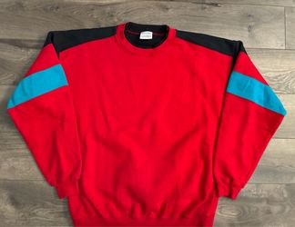 Cheetah Mervyns Vintage Crewneck Sweater Red Blue black Color Block large 90s