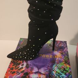 Women's Black Glitter Boot Heel Size 8 1/2 Don't Waste My Time 