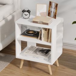 Aenuert Night Stand, White Nightstand, Modern End Table with Open Storage, 2-Tier Bedside Table for Small Space, Living Room, Bedroom