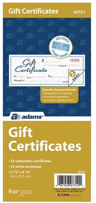 Adams® Gift Certificates, 25/Pack (GFTC1)