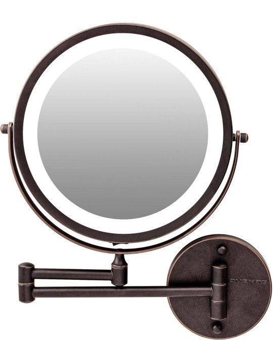 OVENTE Dimmable 9" Lighted Wall Mount Makeup Mirror - Battery Powered, Double Sided LED, Folding Arm, Fog-Free with 1X 10X Magnification Glow Cosmetic