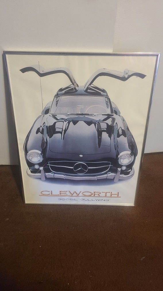 Harold Cleworth 300SL Mercedes Gull-Wing Poster W Frame 1981, *Rare , 28" X 22" in,