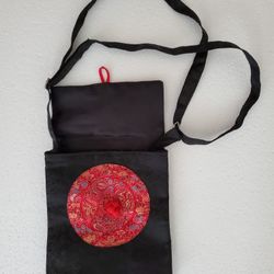 Asian Style Purse Bag Dragon Emblem Inspired Silk Zipper Pocket Inside