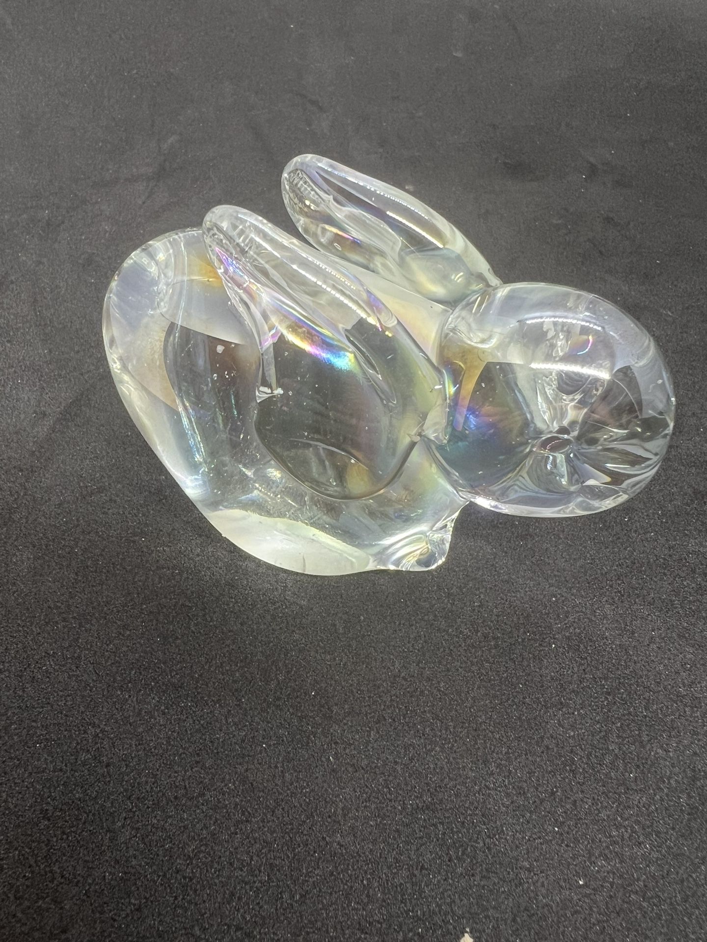 Crystal Clear Glass 3 inch Tall Iridescent Rabbit Design Figurine or Paperweight
