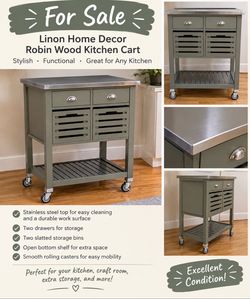 Linon Robbin Wood Kitchen Cart ā Gray, Very Good Condition ā