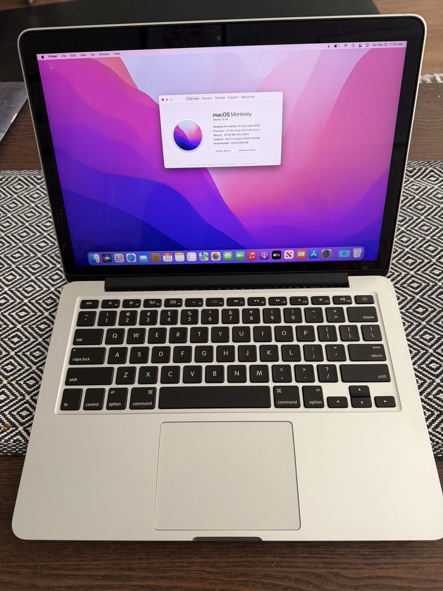 2015 13” MacBook Pro I7 /16GB / 256GB A1502