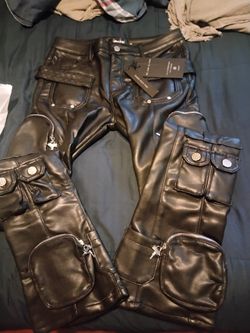 Guapi Black Cargo Leather Pants Men's Size 34 for Sale in