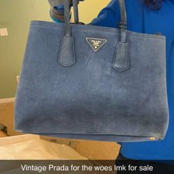 Prada Navy Blue Suede Twin Pocket Double Handle Tote Bag