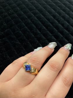 14K Blue Sapphire & Diamond Gold Ring – Size 6.75