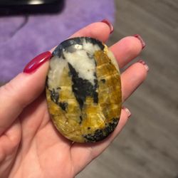 2.5" by 2" Natural Yellow Tourmaline in Black Mica and Quartz Matrix Palm Stone