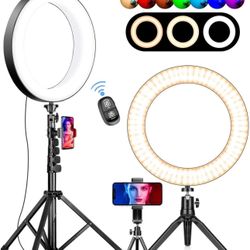 Selfie Ring Light with 3 Stands and 2 Phone Holders Well Equipped RGB Ring Light with 14 Colors of Light, Lighting for Phone/Desk/Laptop/Video Recordi
