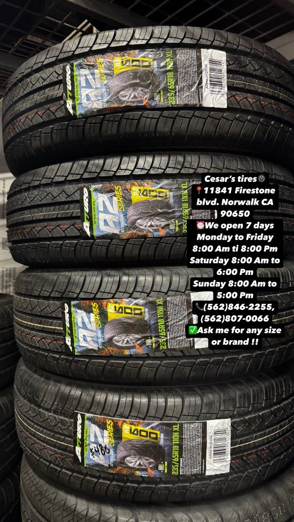 235/65R18 ATURO HT A SET OF FOUR NEW TIRES, INCLUDES MOUNTING AND BALANCING WITH WARRANTY, ASK ME FOR ANY SIZE OR BRAND, WE HAVE THE BEST PRICES!!